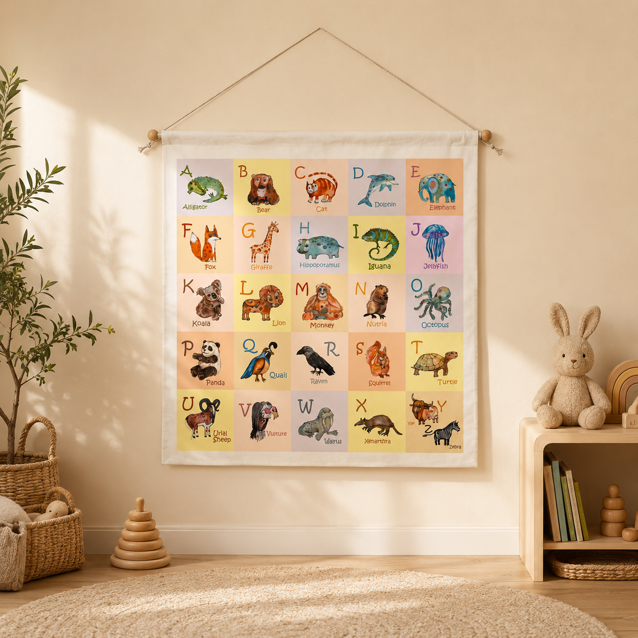 Handmade linen alphabet banner, nursery wall decoration, natural materials"
