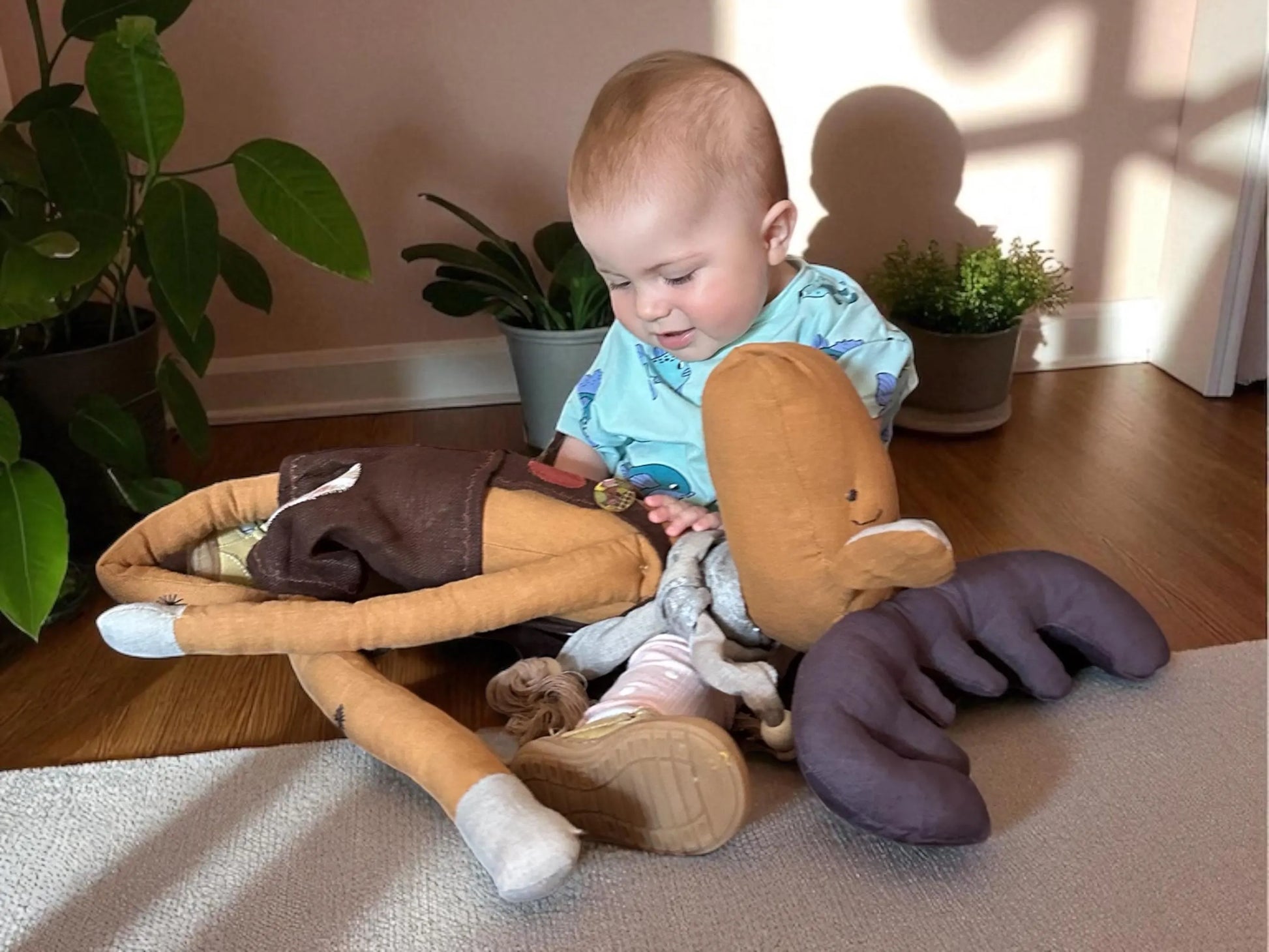 Handmade linen moose soft sculpture, natural fabric, Scandinavian nursery decor"