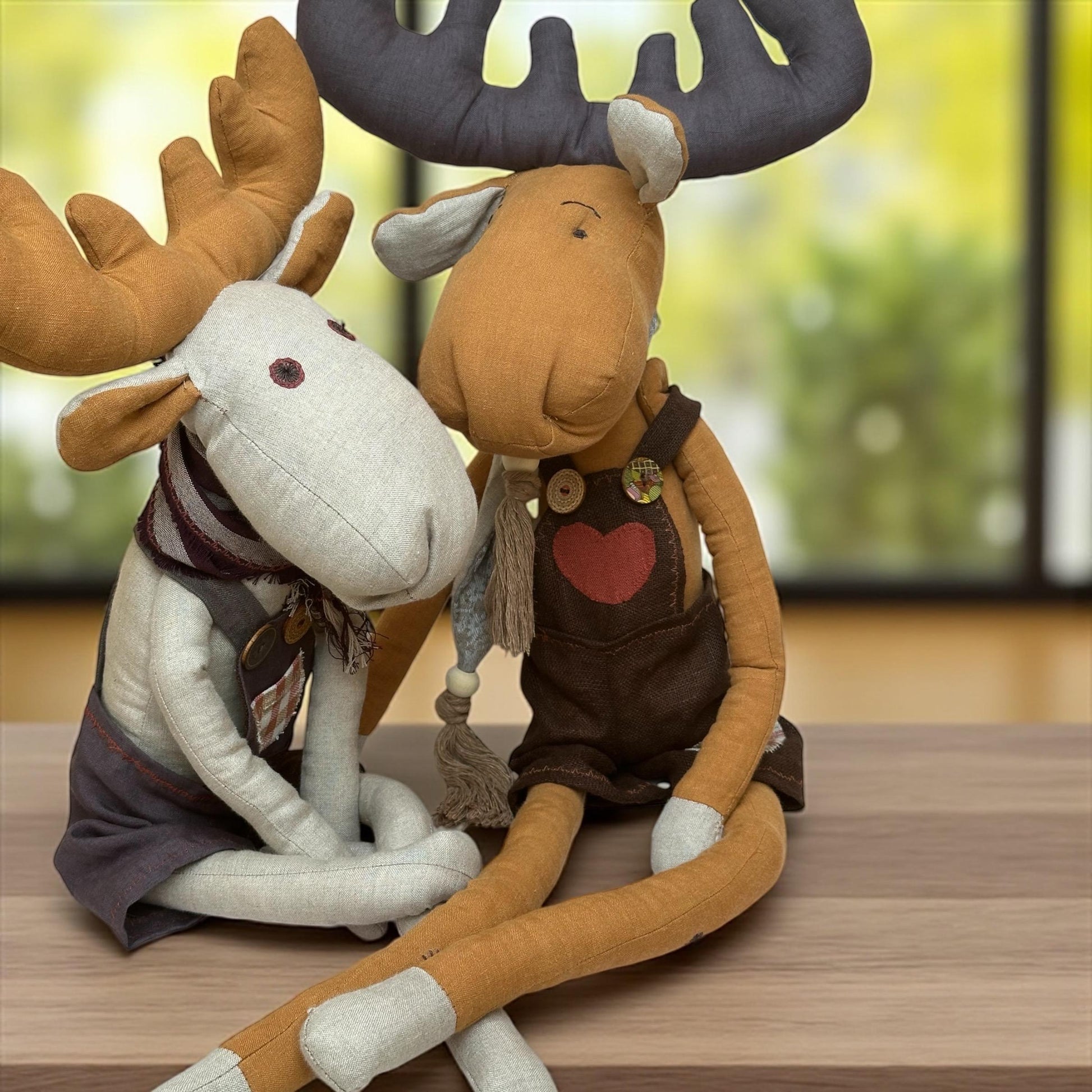 Large linen moose stuffed animal, handcrafted nursery decor piece"
