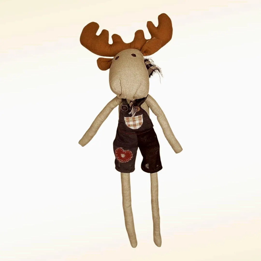 Natural linen moose sculpture, handcrafted soft toy, modern nursery"