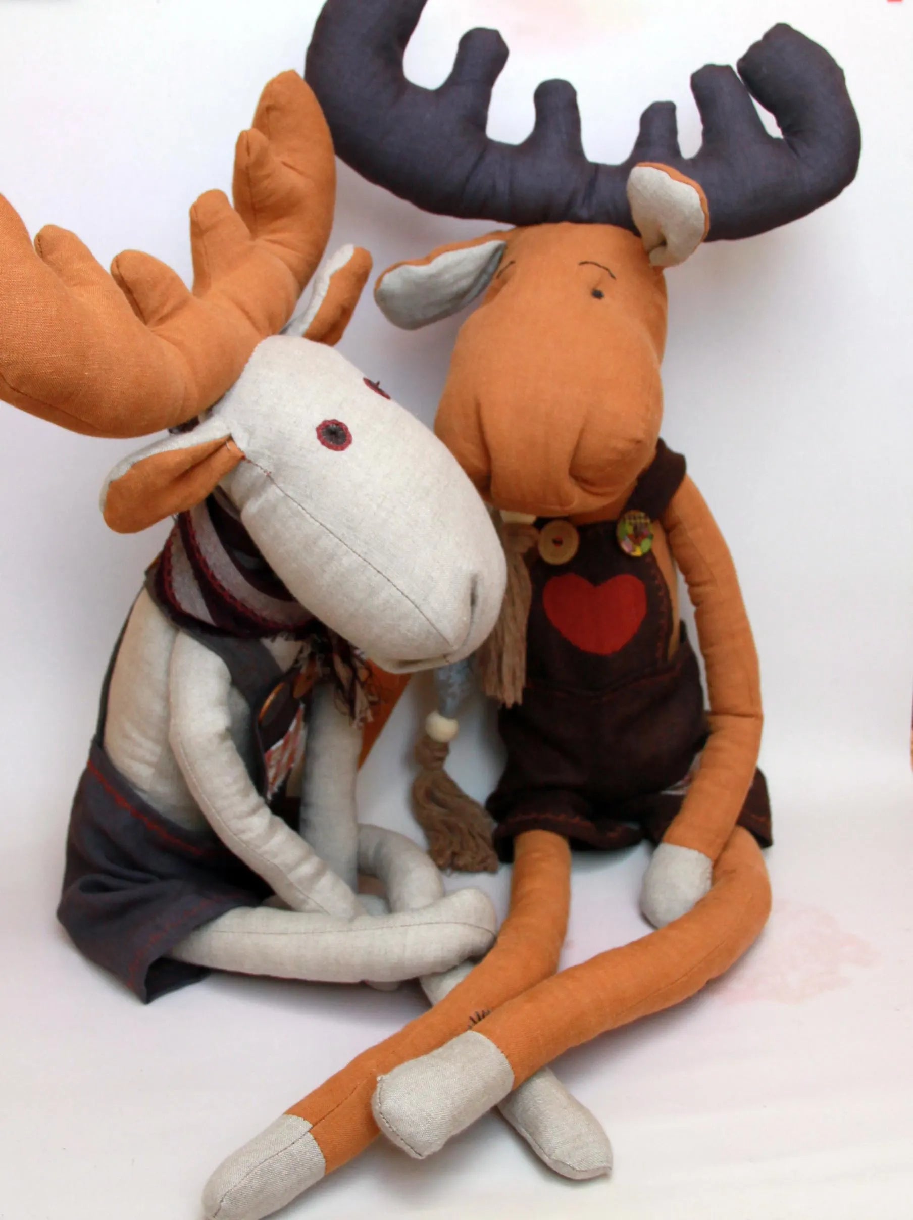 Linen moose soft sculpture side view, natural materials, children's room decor"