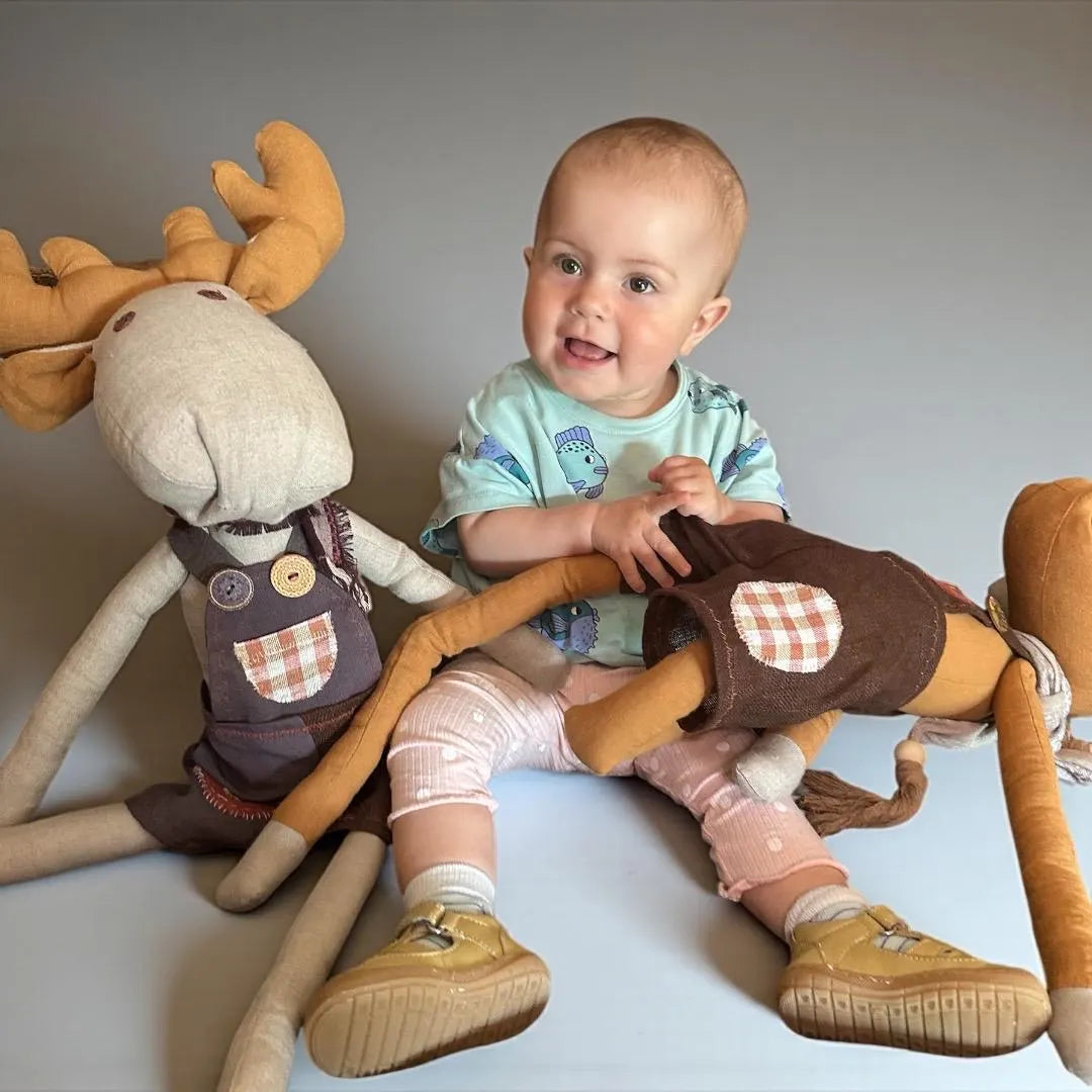 Handmade moose plush toy, Scandinavian style, baby nursery decoration"